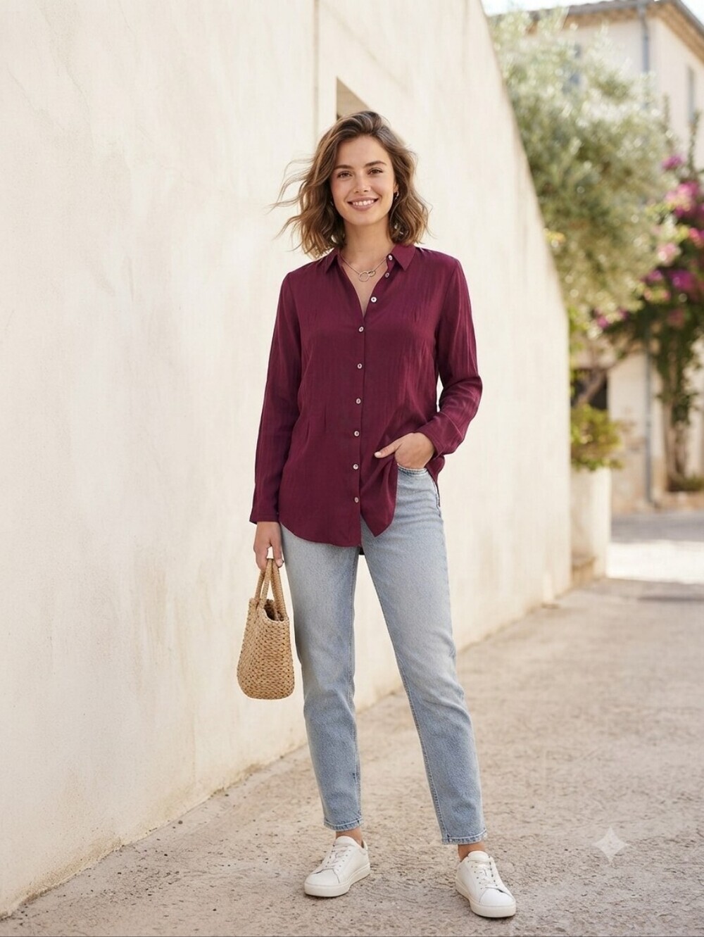 J. Jill Button-Down Shirt in Deep Wine